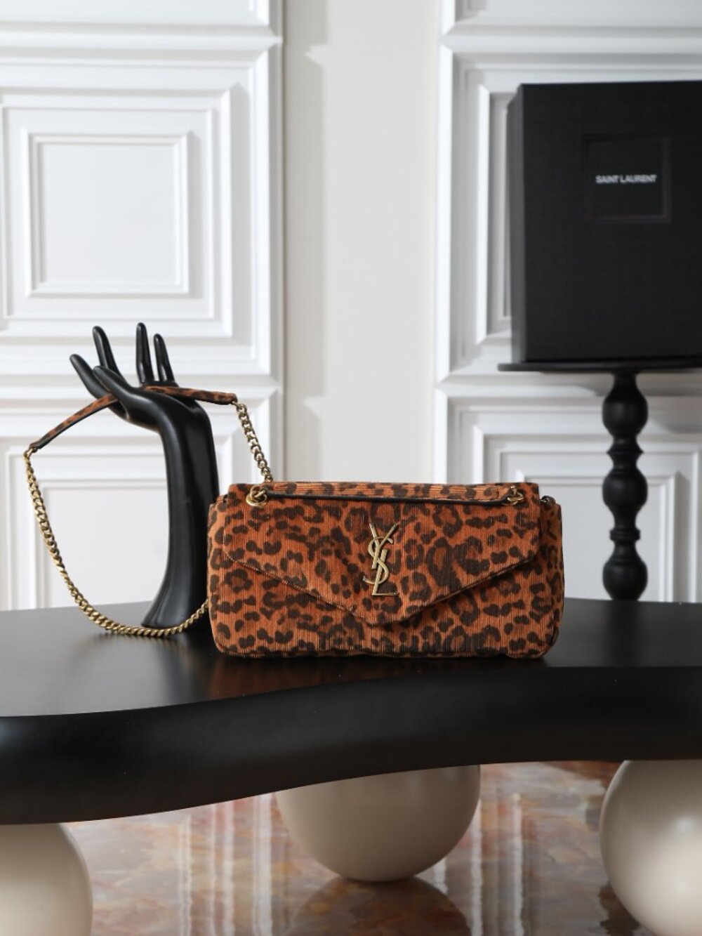 Saint Laurent CALYPSO Leopard Canvas Gold Buckle Shoulder Bag